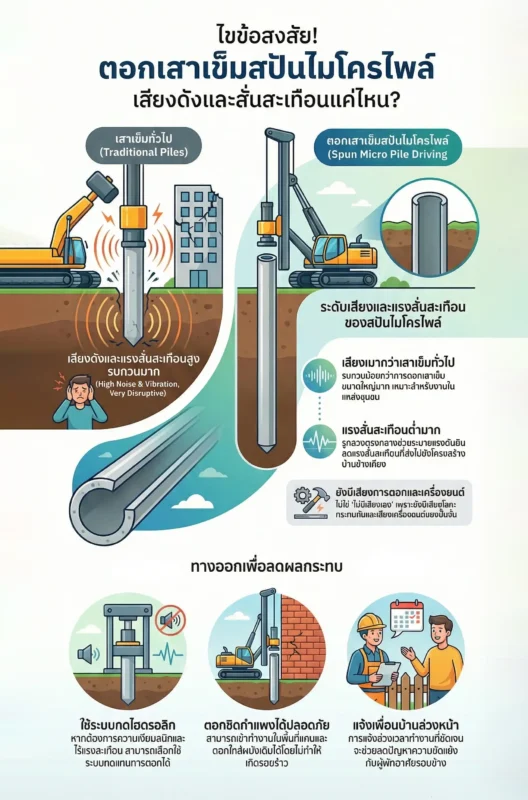 ตอกเสาเข็มสปันไมโครไพล์เสียงดังและเงียบแค่ไหน