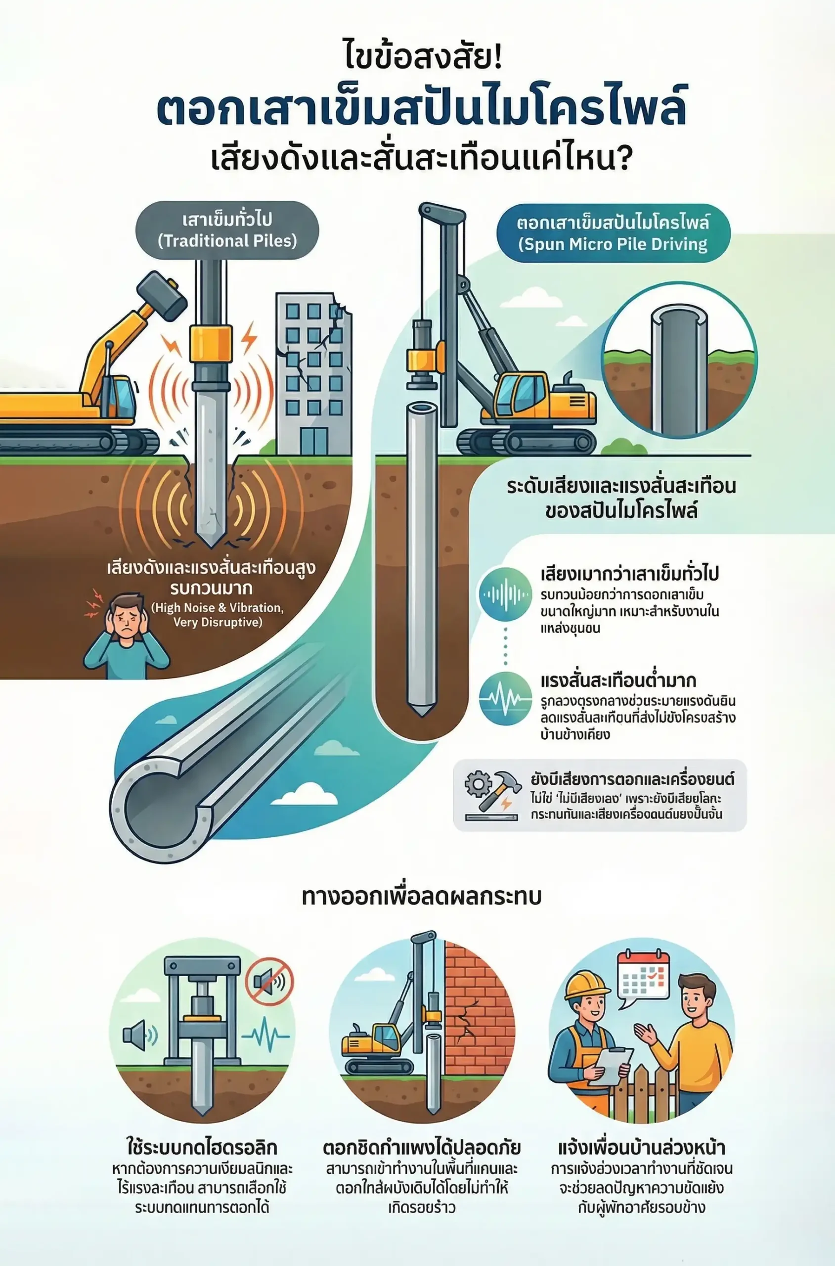 ตอกเสาเข็มสปันไมโครไพล์เสียงดังและเงียบแค่ไหน