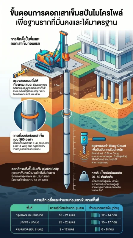 กระบวนการหรือขั้นตอนการตอกเสาเข็มสปันไมโครไพล์